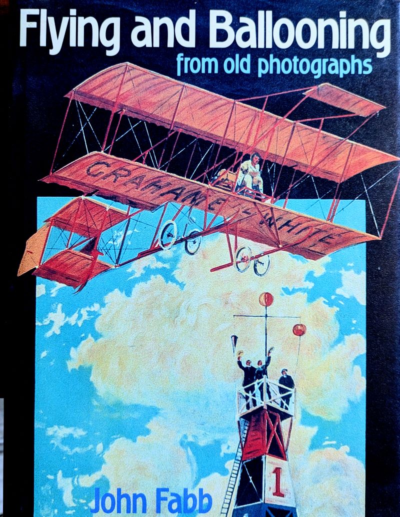 Picture of book cover showing painting of primitive biplane flying past waving officials standing on top of a control tower.